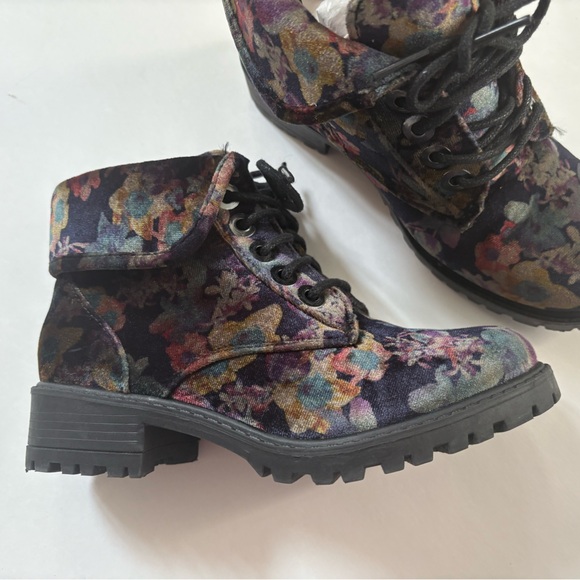 Madden Girl Floral Combat Boots - Black and Multicolor - Picture 2 of 16